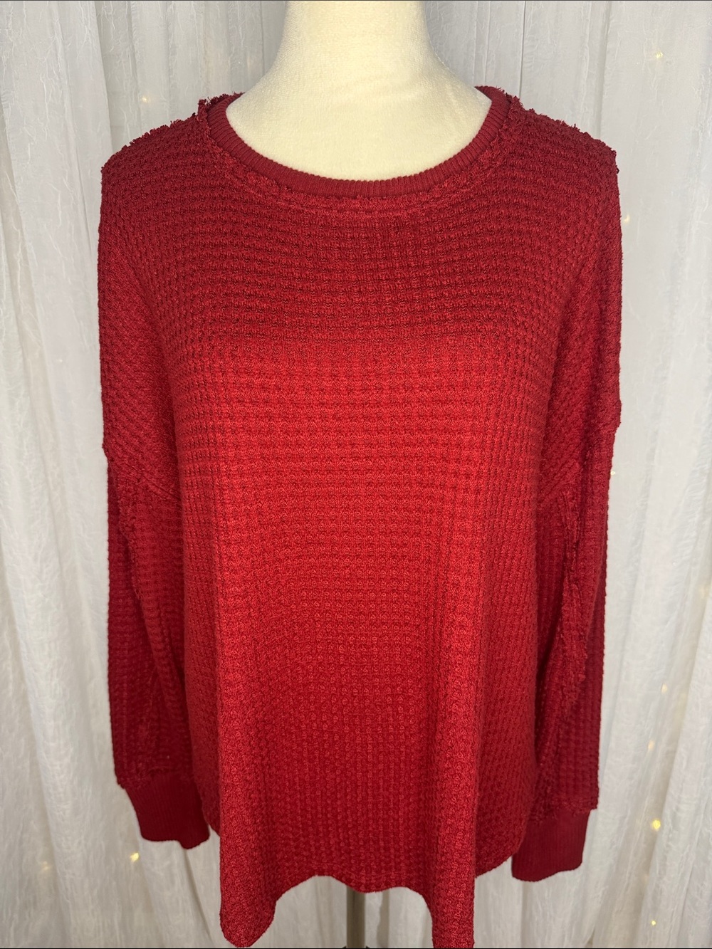 SO Deep Red Waffle Crewneck Sweater NWOT